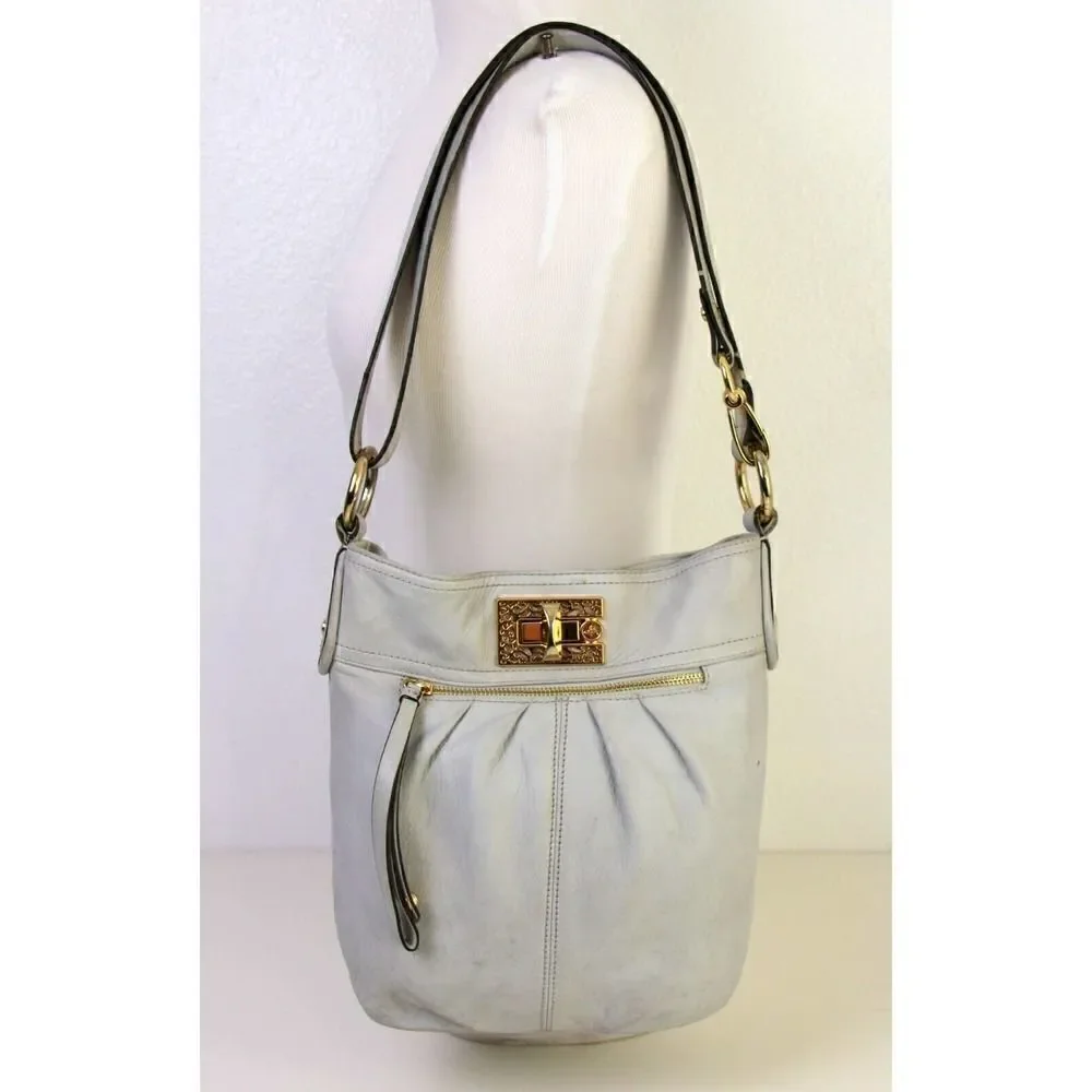 B. Makowsky LIGHT GRAY GENUINE LEATHER X-BODY PURSE SHOULDER BAG HANDBAG POUCH